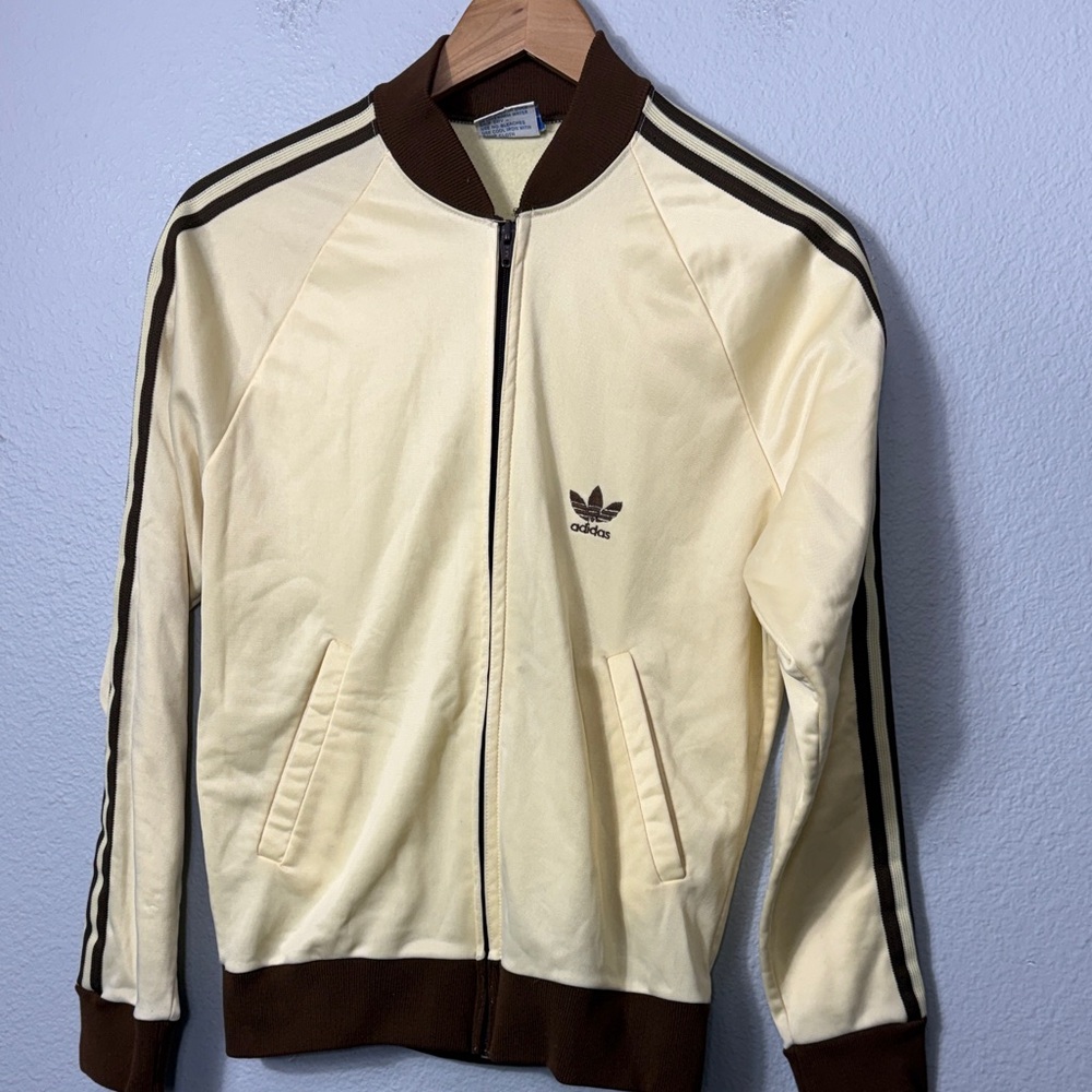 Vintage 80's Adidas Cream and Brown Bomber Jacket